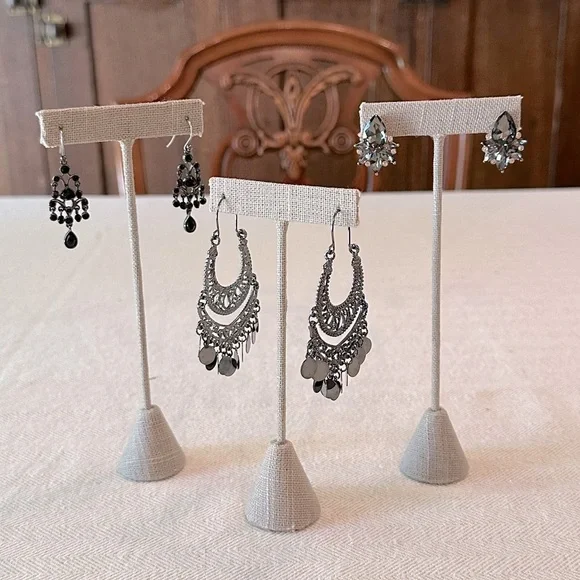 3 Pair of Earrings Dark Moody Collection Black & Hematite Bundle Filigree Gypsy - Picture 10 of 14